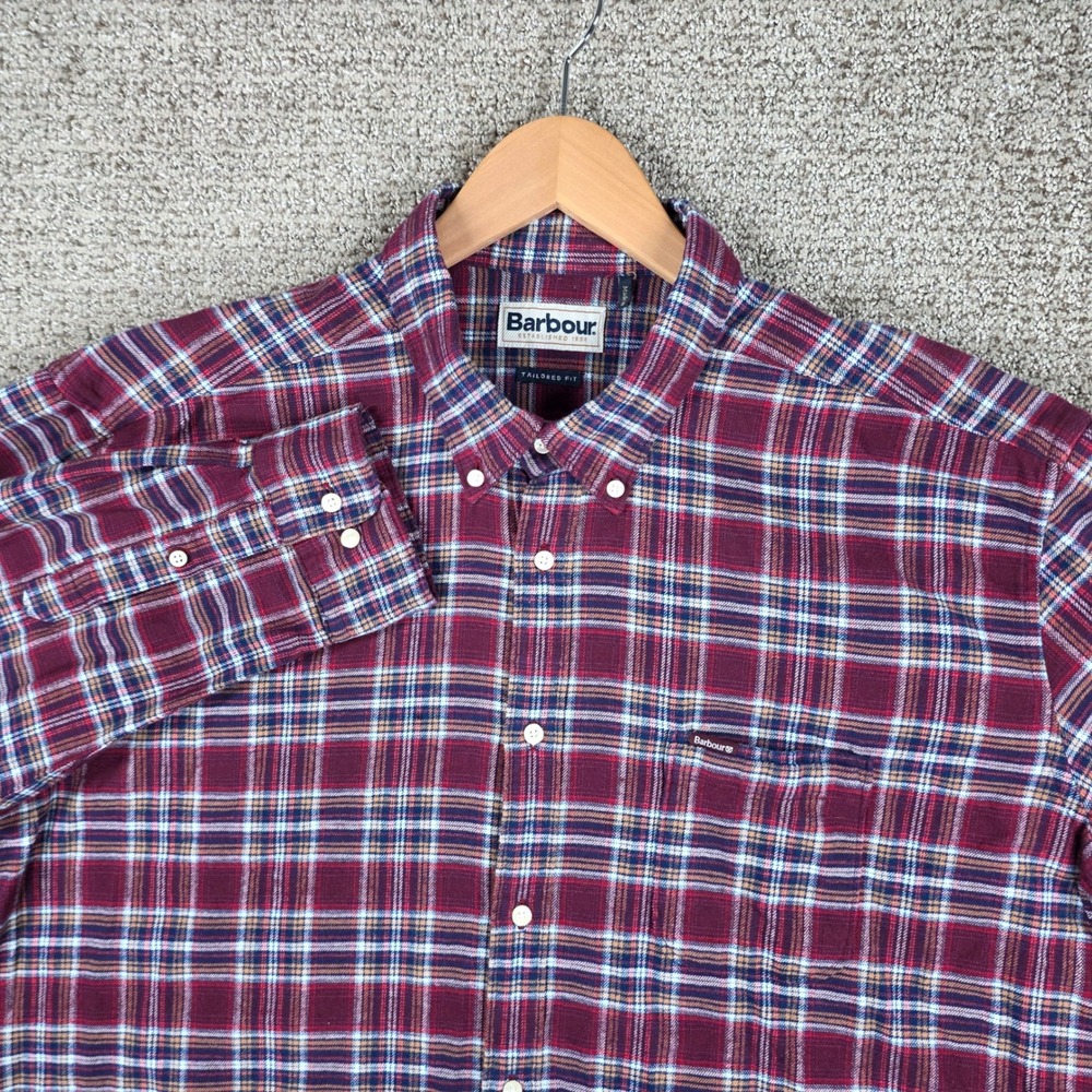 Barbour Mens Soft Flannel Tailored Fit Button Down Shirt XXL Plaid Long Sleeve